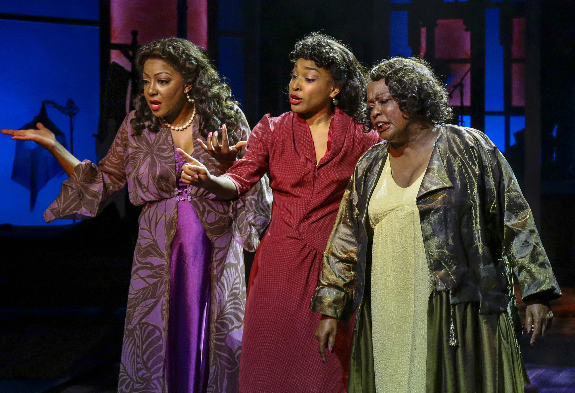 Paulette Ivory (The Woman Of The World), Bryce Charles (The Girl With A Date), Yvette Cason (The Lady From The Road). BLUES IN THE NIGHT. Photo Credit: Lawrence K. Ho.